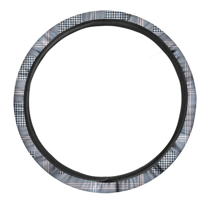 Navy And White Glen Plaid Print Car Steering Wheel Cover