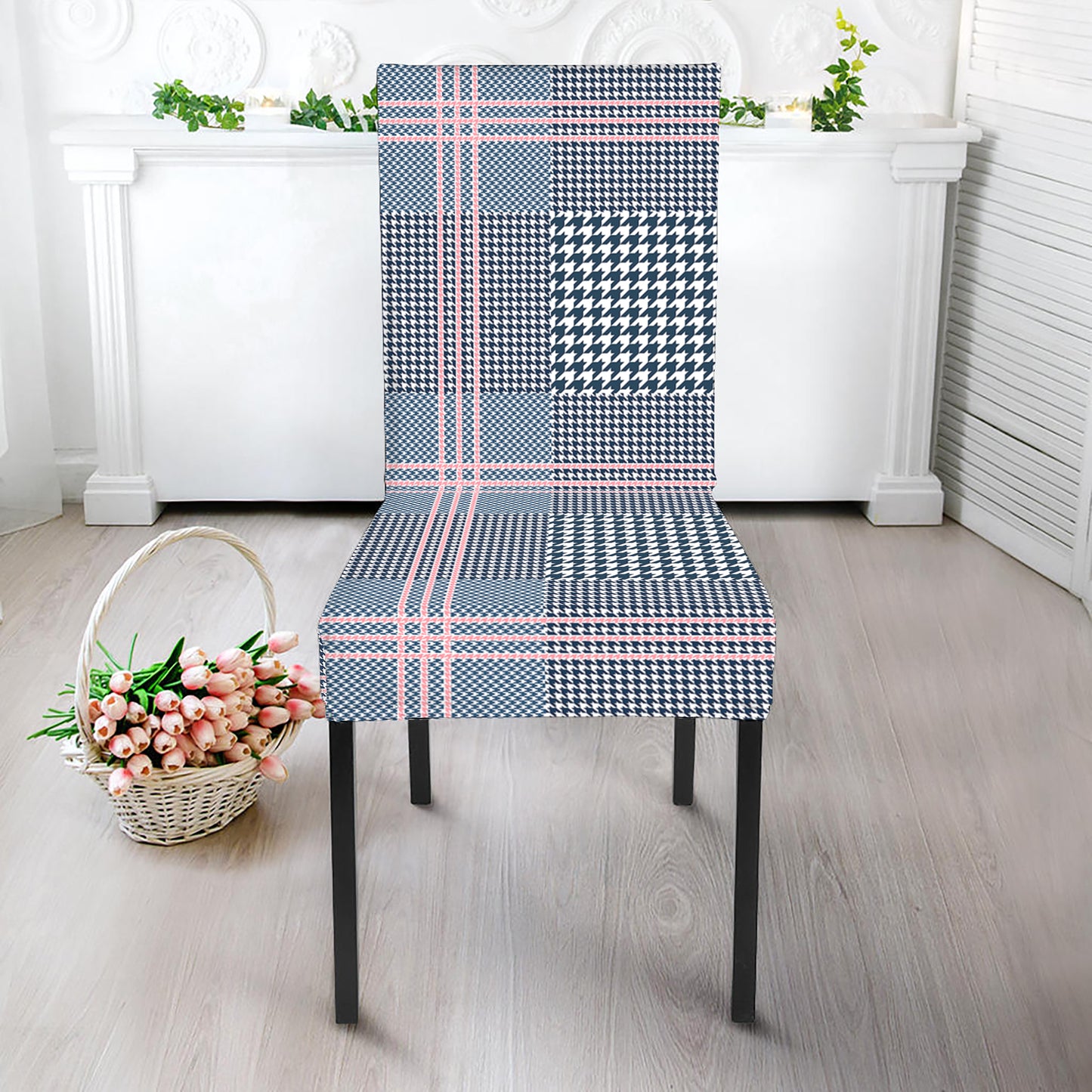 Navy And White Glen Plaid Print Dining Chair Slipcover