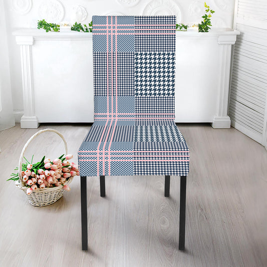 Navy And White Glen Plaid Print Dining Chair Slipcover