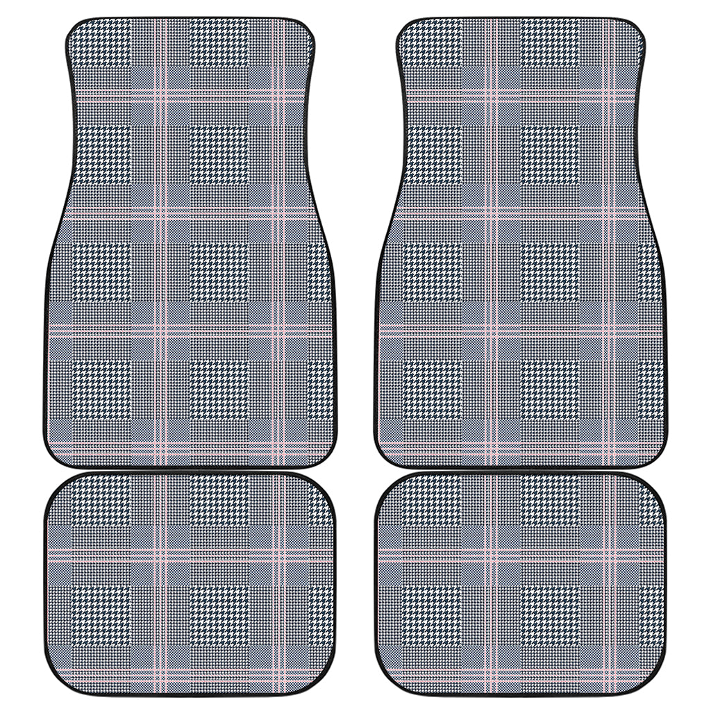 Navy And White Glen Plaid Print Front and Back Car Floor Mats
