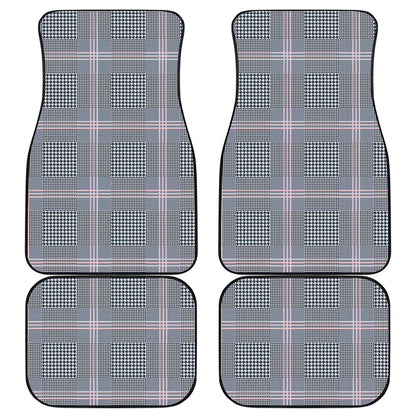 Navy And White Glen Plaid Print Front and Back Car Floor Mats