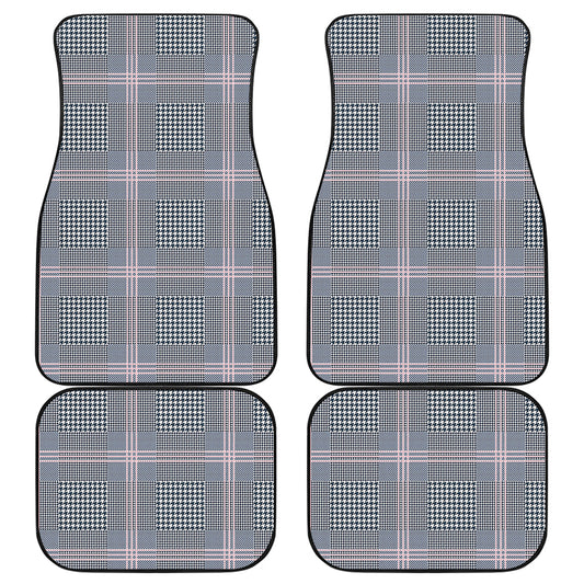 Navy And White Glen Plaid Print Front and Back Car Floor Mats