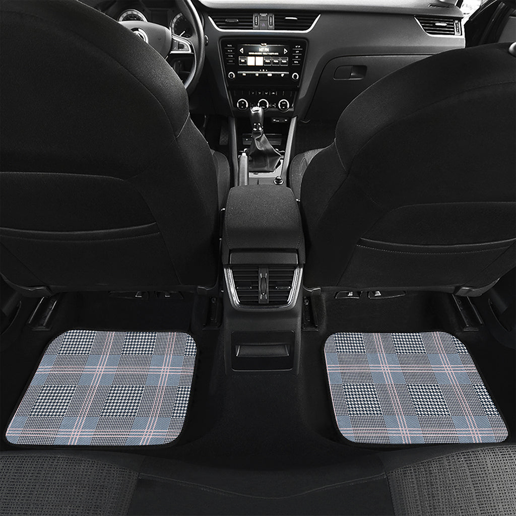 Navy And White Glen Plaid Print Front and Back Car Floor Mats