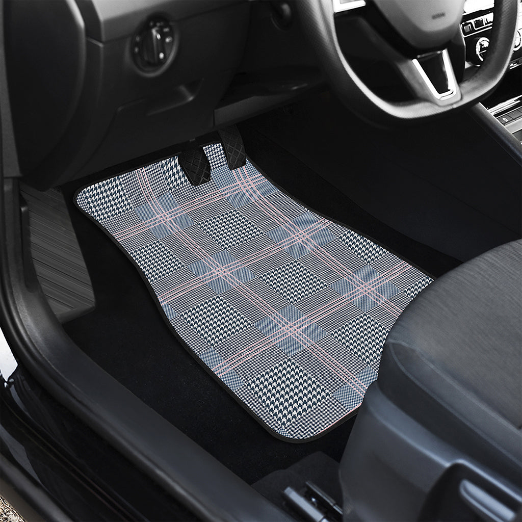 Navy And White Glen Plaid Print Front and Back Car Floor Mats