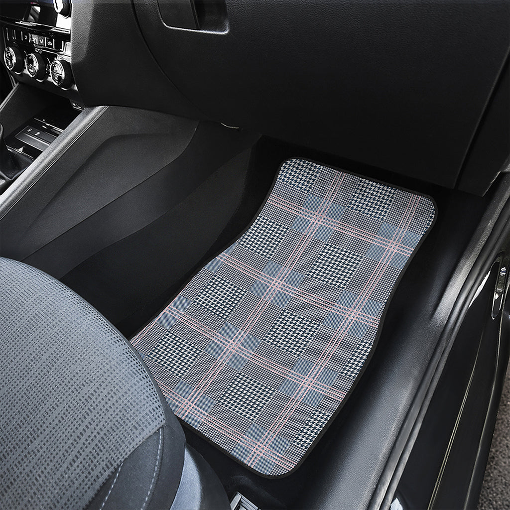 Navy And White Glen Plaid Print Front and Back Car Floor Mats