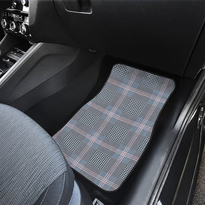 Navy And White Glen Plaid Print Front and Back Car Floor Mats