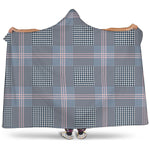 Navy And White Glen Plaid Print Hooded Blanket