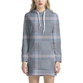 Navy And White Glen Plaid Print Pullover Hoodie Dress