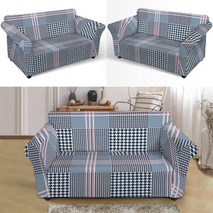 Navy And White Glen Plaid Print Loveseat Slipcover