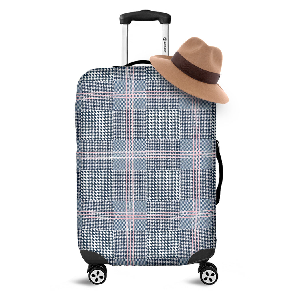 Navy And White Glen Plaid Print Luggage Cover