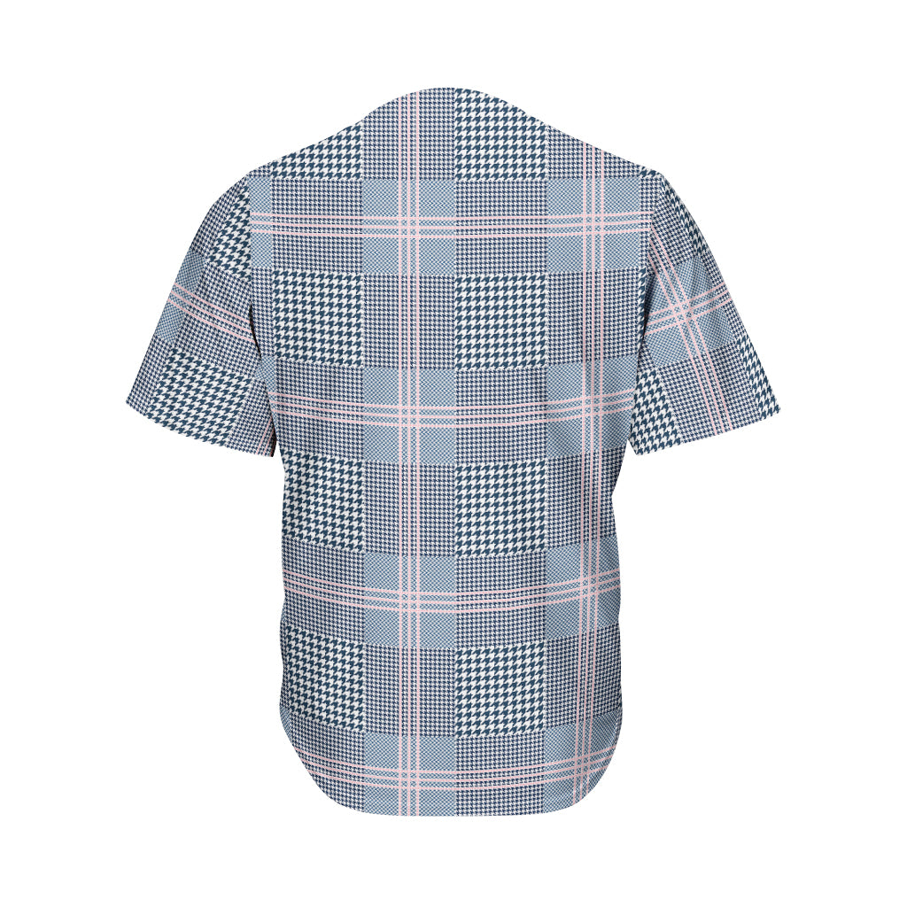 Navy And White Glen Plaid Print Men's Baseball Jersey