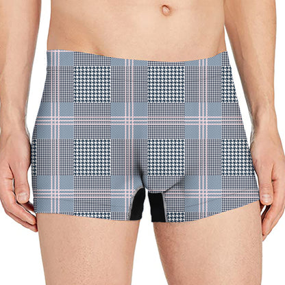 Navy And White Glen Plaid Print Men's Boxer Briefs
