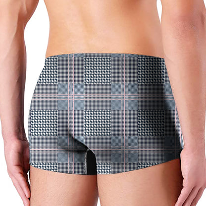 Navy And White Glen Plaid Print Men's Boxer Briefs