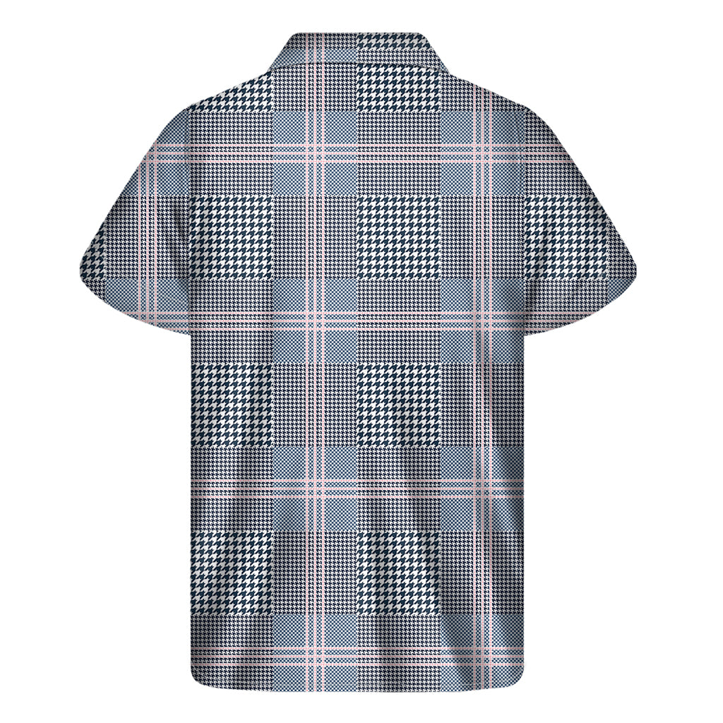 Navy And White Glen Plaid Print Men's Short Sleeve Shirt