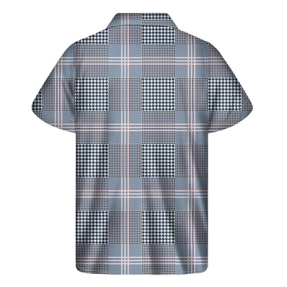 Navy And White Glen Plaid Print Men's Short Sleeve Shirt