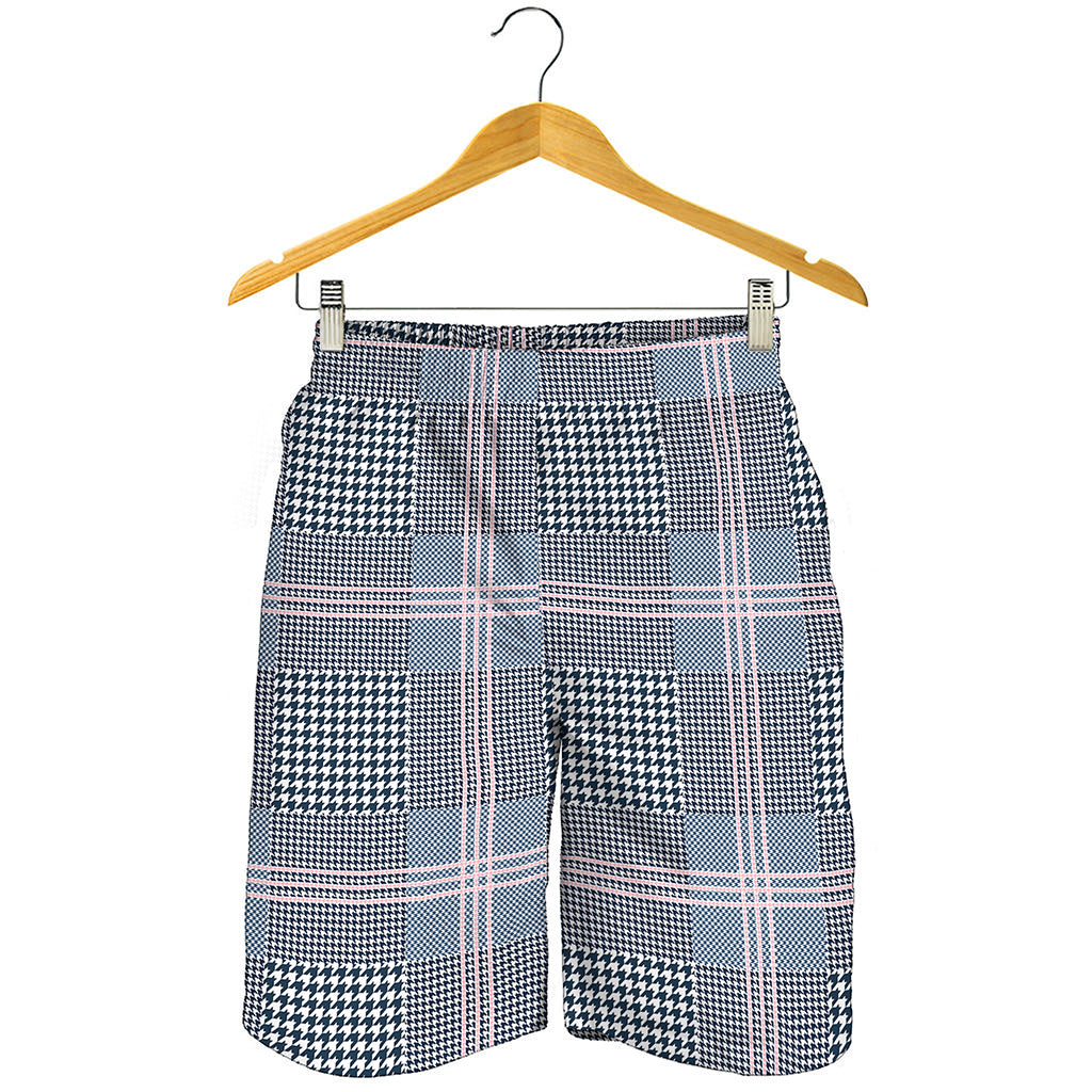 Navy And White Glen Plaid Print Men's Shorts