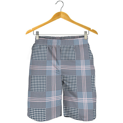 Navy And White Glen Plaid Print Men's Shorts
