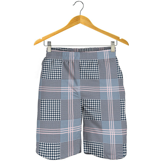 Navy And White Glen Plaid Print Men's Shorts