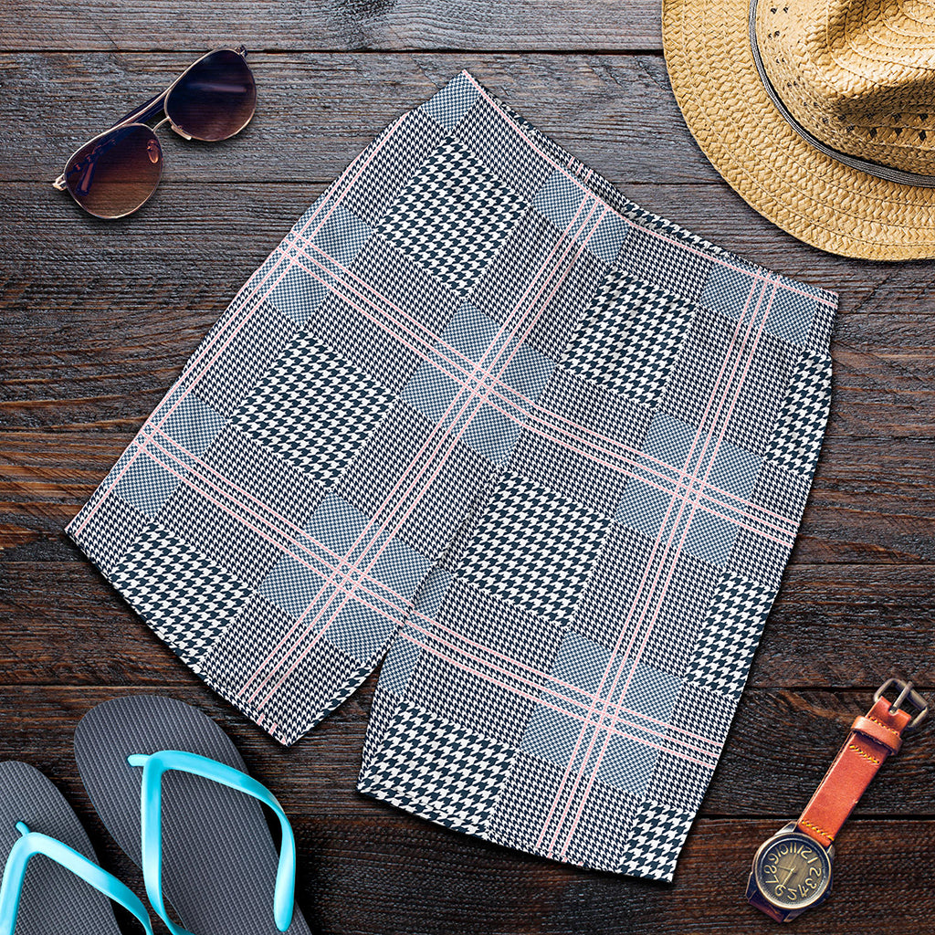 Navy And White Glen Plaid Print Men's Shorts