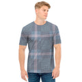 Navy And White Glen Plaid Print Men's T-Shirt