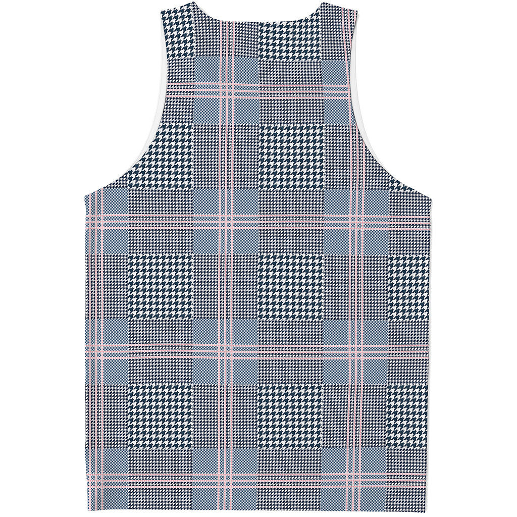 Navy And White Glen Plaid Print Men's Tank Top
