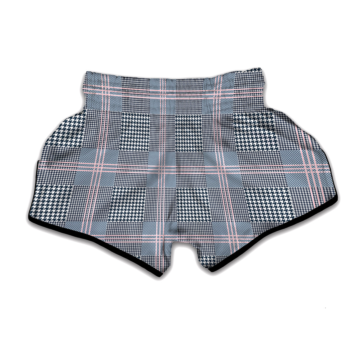 Navy And White Glen Plaid Print Muay Thai Boxing Shorts