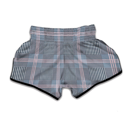 Navy And White Glen Plaid Print Muay Thai Boxing Shorts