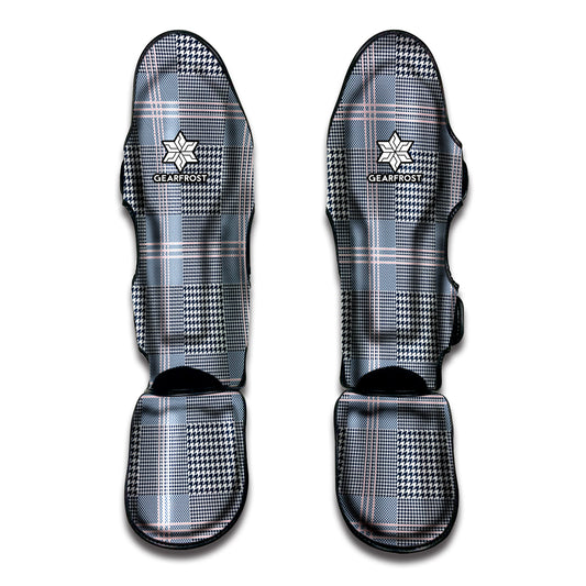 Navy And White Glen Plaid Print Muay Thai Shin Guard