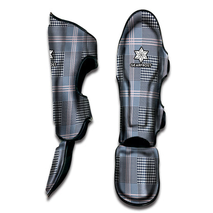 Navy And White Glen Plaid Print Muay Thai Shin Guard