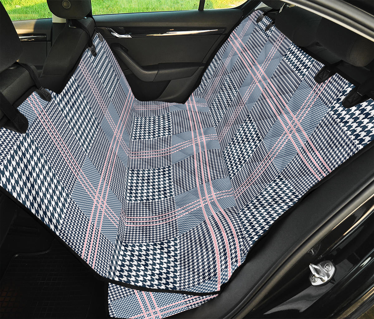 Navy And White Glen Plaid Print Pet Car Back Seat Cover