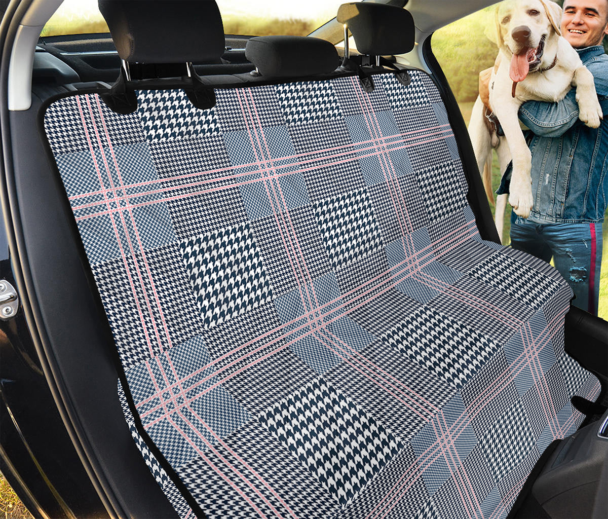 Navy And White Glen Plaid Print Pet Car Back Seat Cover