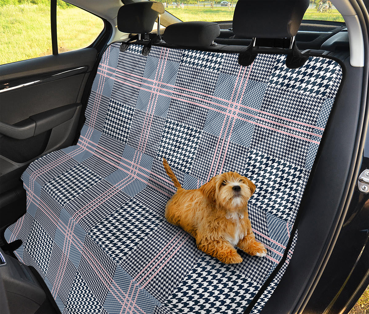 Navy And White Glen Plaid Print Pet Car Back Seat Cover