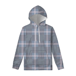 Navy And White Glen Plaid Print Pullover Hoodie