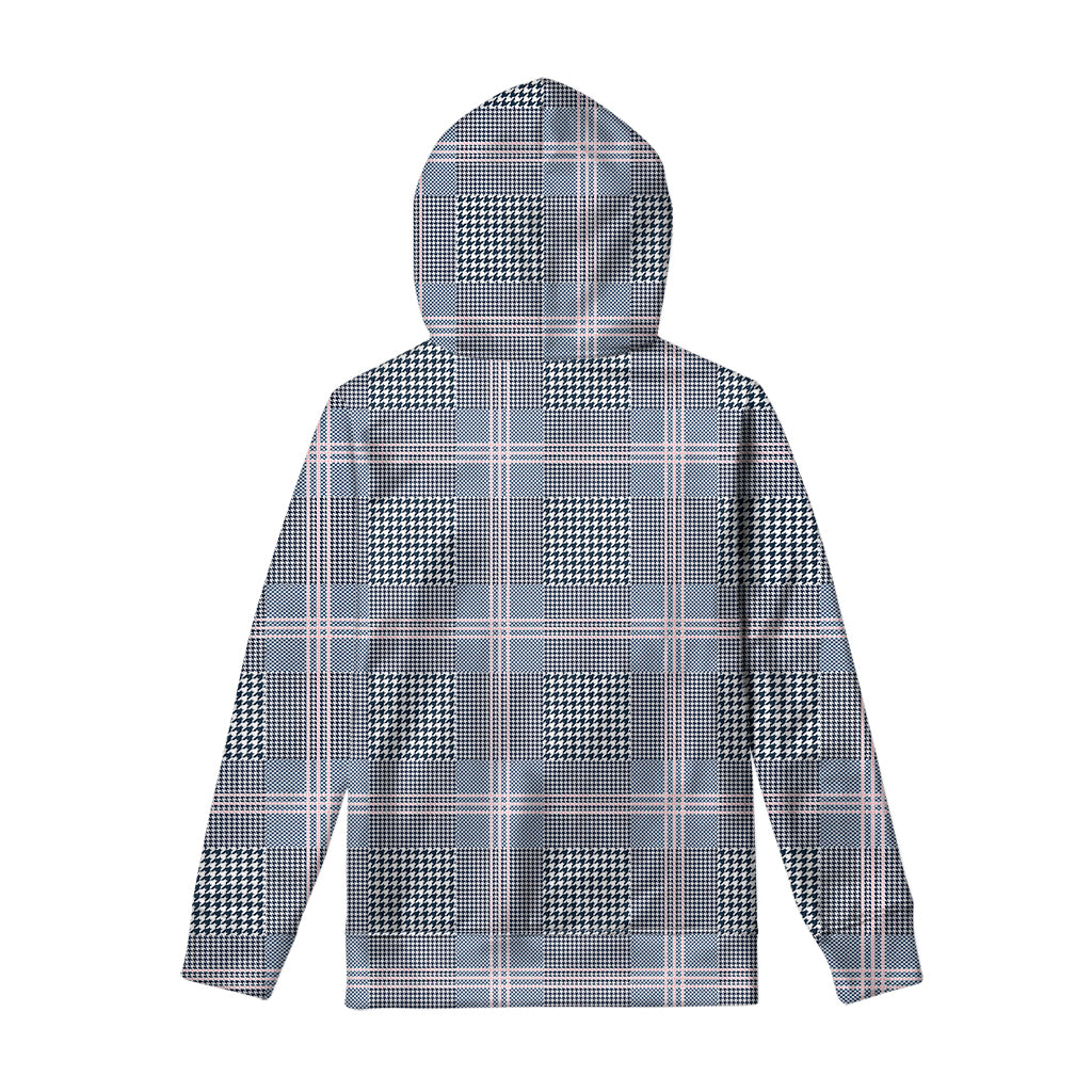 Navy And White Glen Plaid Print Pullover Hoodie