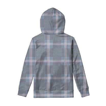 Navy And White Glen Plaid Print Pullover Hoodie