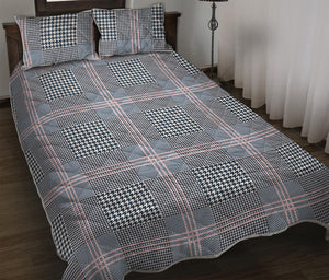 Navy And White Glen Plaid Print Quilt Bed Set