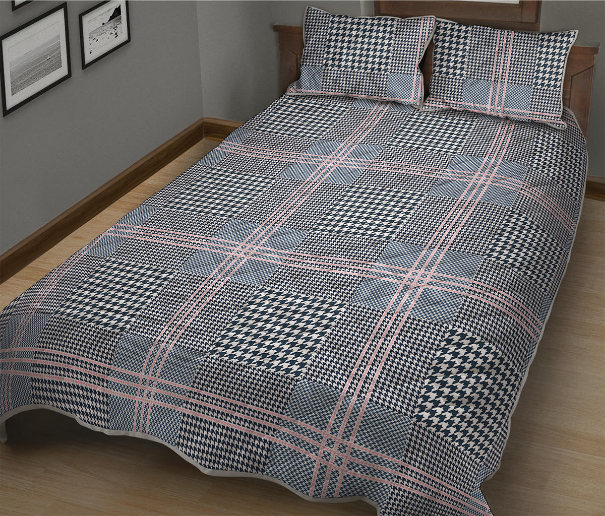 Navy And White Glen Plaid Print Quilt Bed Set