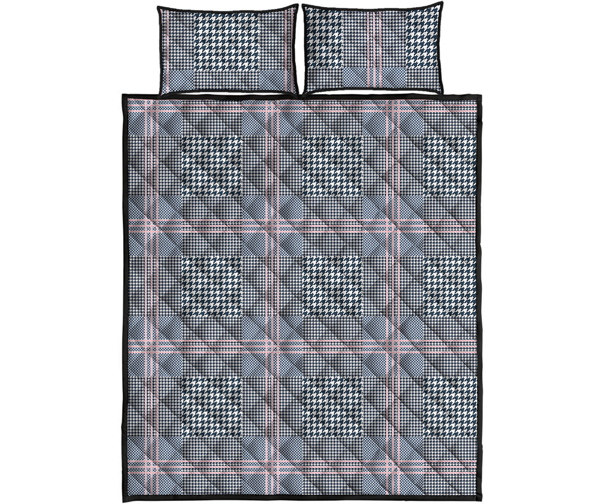 Navy And White Glen Plaid Print Quilt Bed Set