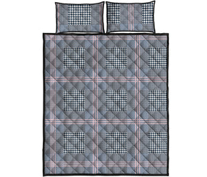 Navy And White Glen Plaid Print Quilt Bed Set