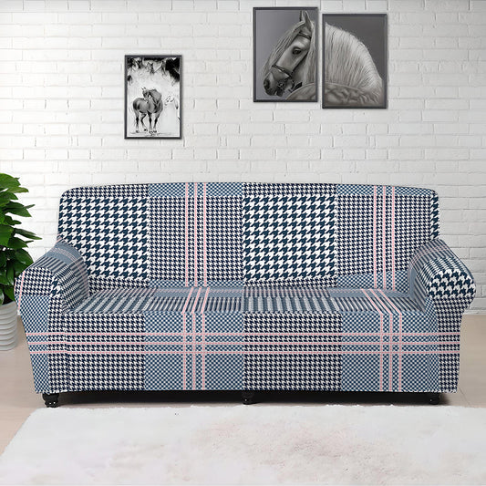 Navy And White Glen Plaid Print Sofa Cover