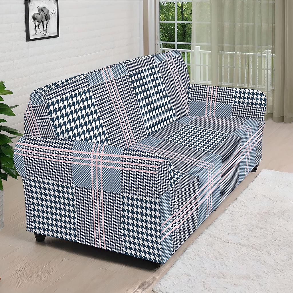 Navy And White Glen Plaid Print Sofa Cover