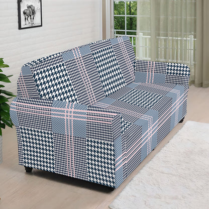 Navy And White Glen Plaid Print Sofa Cover