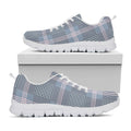 Navy And White Glen Plaid Print White Running Shoes