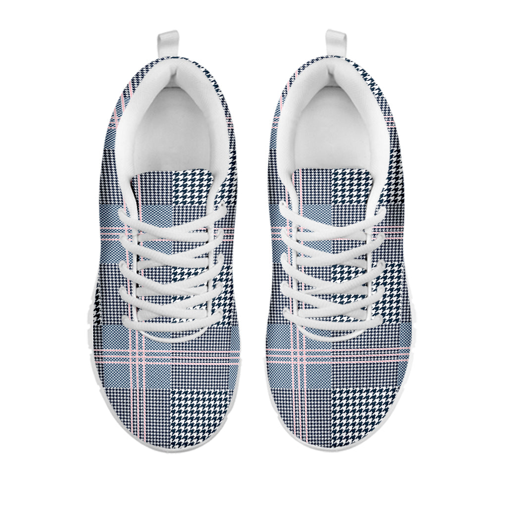 Navy And White Glen Plaid Print White Sneakers