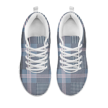 Navy And White Glen Plaid Print White Sneakers