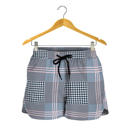 Navy And White Glen Plaid Print Women's Shorts