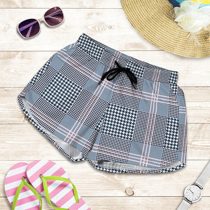 Navy And White Glen Plaid Print Women's Shorts