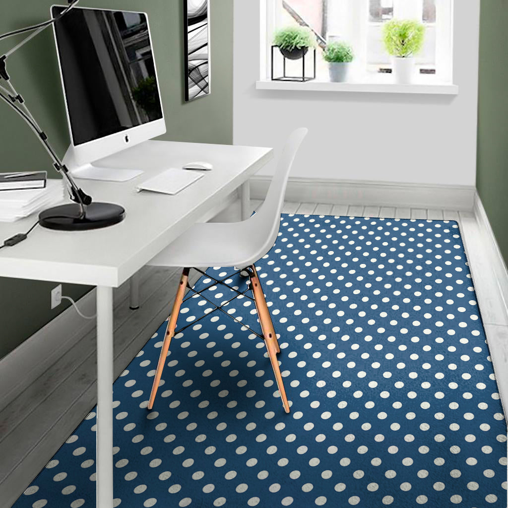 Navy And White Polka Dot Pattern Print Area Rug