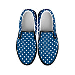 Navy And White Polka Dot Pattern Print Black Slip On Shoes