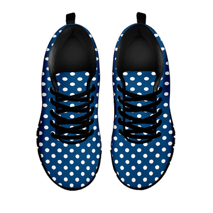 Navy And White Polka Dot Pattern Print Black Sneakers